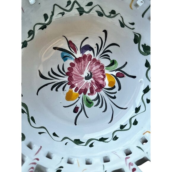 R.C. & Cal Da Juncal Portugal Hand Painted Pierced Ceramic Bowl 6.25" Diameter x - Picture 4 of 10